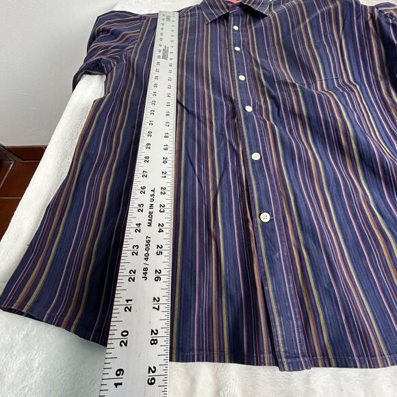 Faconnable Jeans Mens Striped Long-Sleeve Button-Up Shirt Medium Blue Cotton - Picture 7 of 7